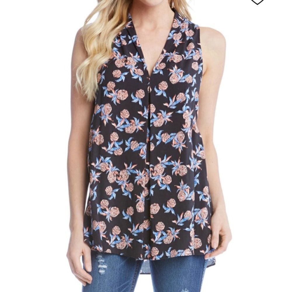 Karen Kane sleeveless pineapple print hi-low hem top blouse size M